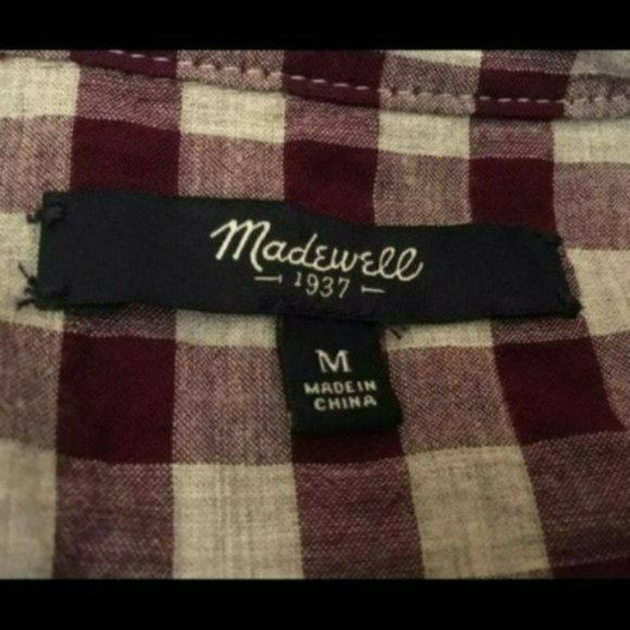Madewell Mini Check Market Popover Plaid Print Purple and Gray, Size Medium - Picture 3 of 4